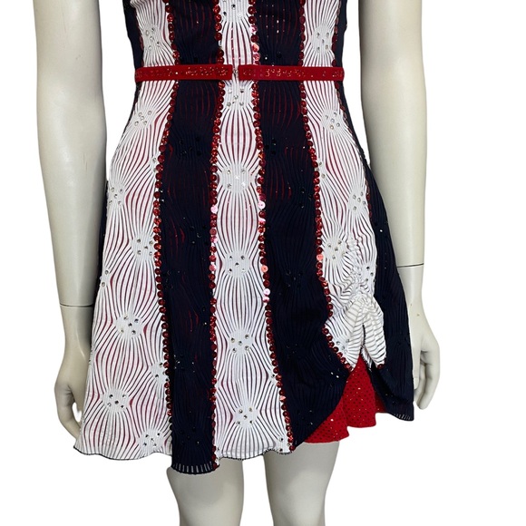 Vintage Red White Blue Sequin Taffeta 4th Of July Handmade Party Mini Dress XS S - Picture 3 of 6
